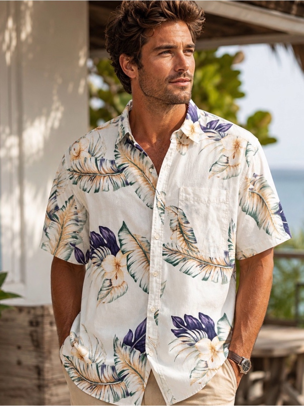 Chaps Ralph Lauren Hawaiian Shirt XL Tropical Floral Button Up Camp Shirt Cotton